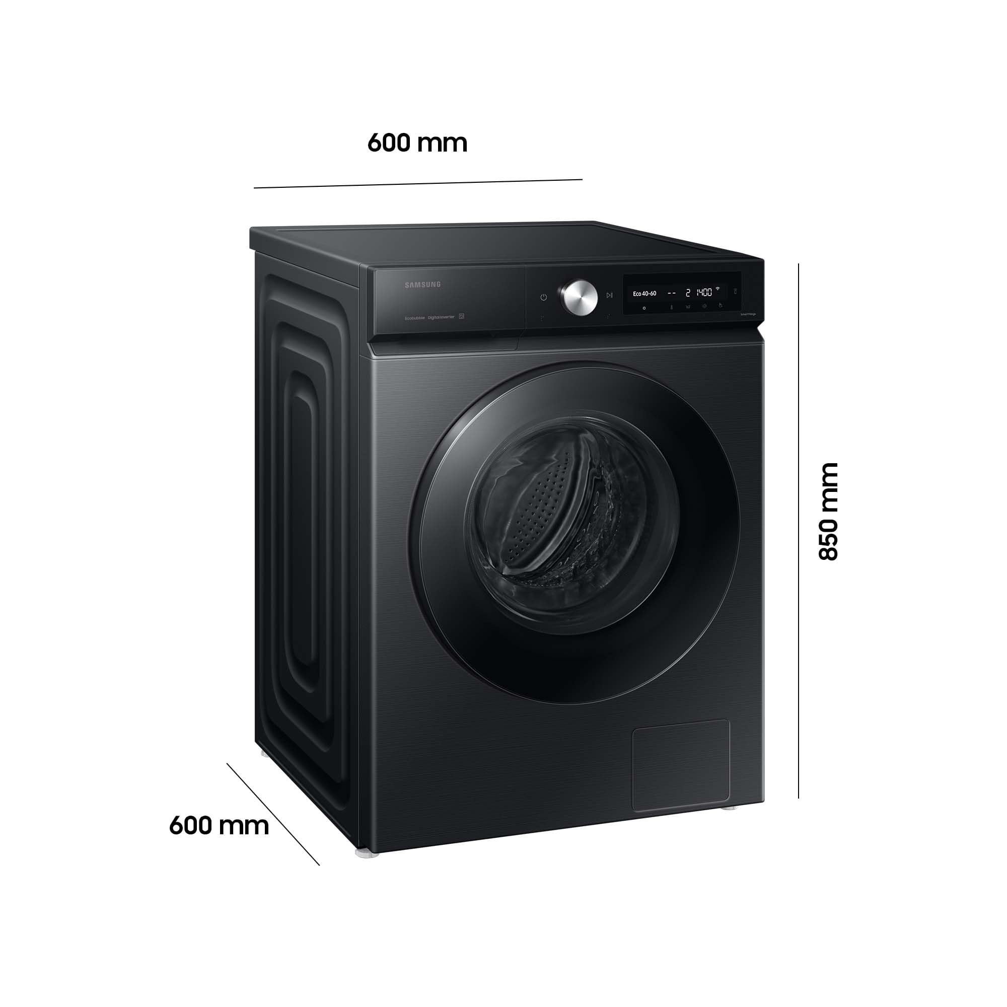 Samsung WW11DB7B34GBU2 Bespoke Waschmaschine, 11 kg, 1.400 U/min, Extra energiesparend, EEK: A (-20 Prozent), AI Ecobubble, SuperSpeed 39 Min, AI Control, SmartThings App, AI Energy Mode, Schwarz
