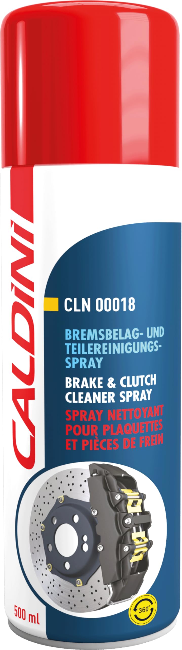 Caldini Bremsenreiniger 1x 500 ml, acetonfreier Teilereiniger und Entfetter in Spraydose, entfernt Öl, Fett und Schmutz von Bremsen und Kupplungsteilen, Schnell & Rückstandsfrei, Made in Germany