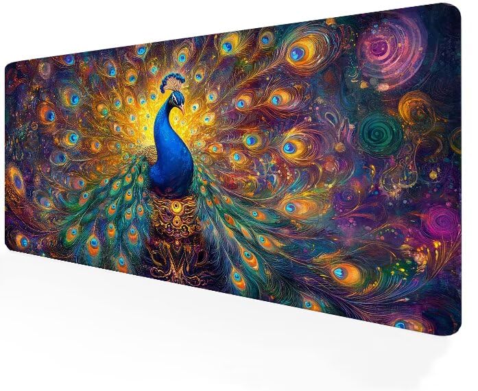 Tapis de souris gamer XXL motif paon grand format 1200x600mm lavable pour ordinateur