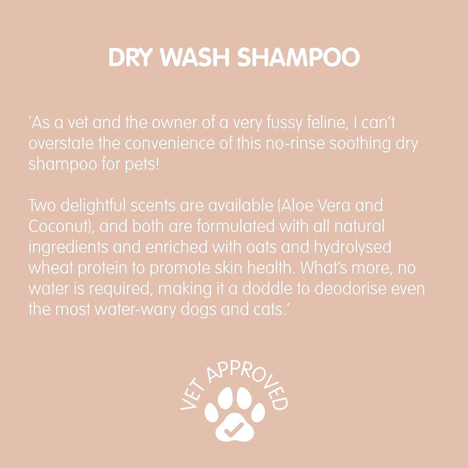 Shampooing de Lavage à Sec pour Animaux de Compagnie - Apaisant et Désodorisant, Ingrédients Naturels, Séchage Rapide et sans Rinçage (Noix de Coco & Avoine)