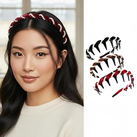 High Skull Headband Vintage High Cranium Artificial Pearl Hairband Hair Hoop Rhinestones for Women,Vintage high Cranium headband with Teeth Retro high Skull Pearl headband for Women hair band