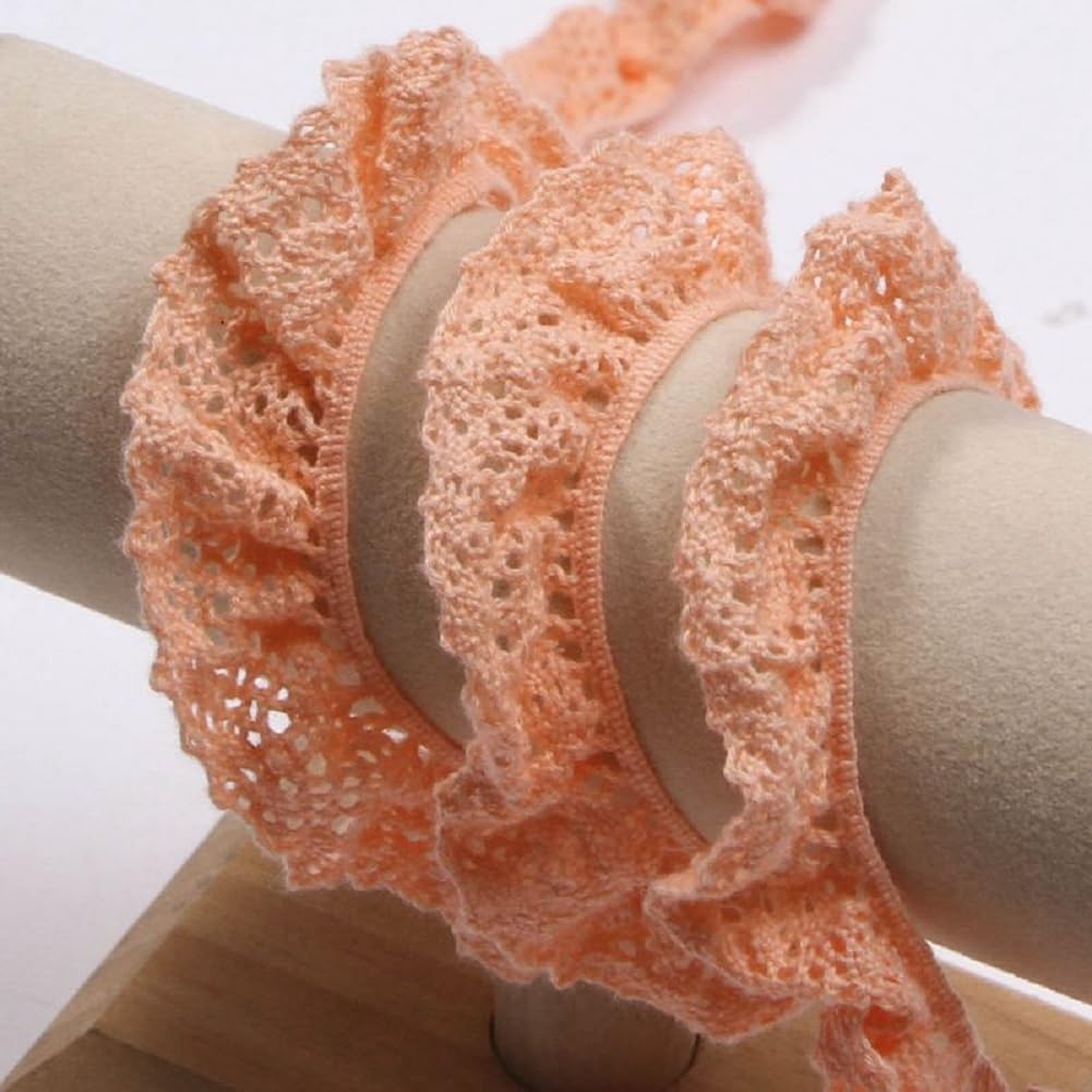 Yalulu 10 Yards Ruffled Elastic Trim, Ruffle Ribbons Trimming, Pleated Lace Trim DIY Craft Sewing (Beige)