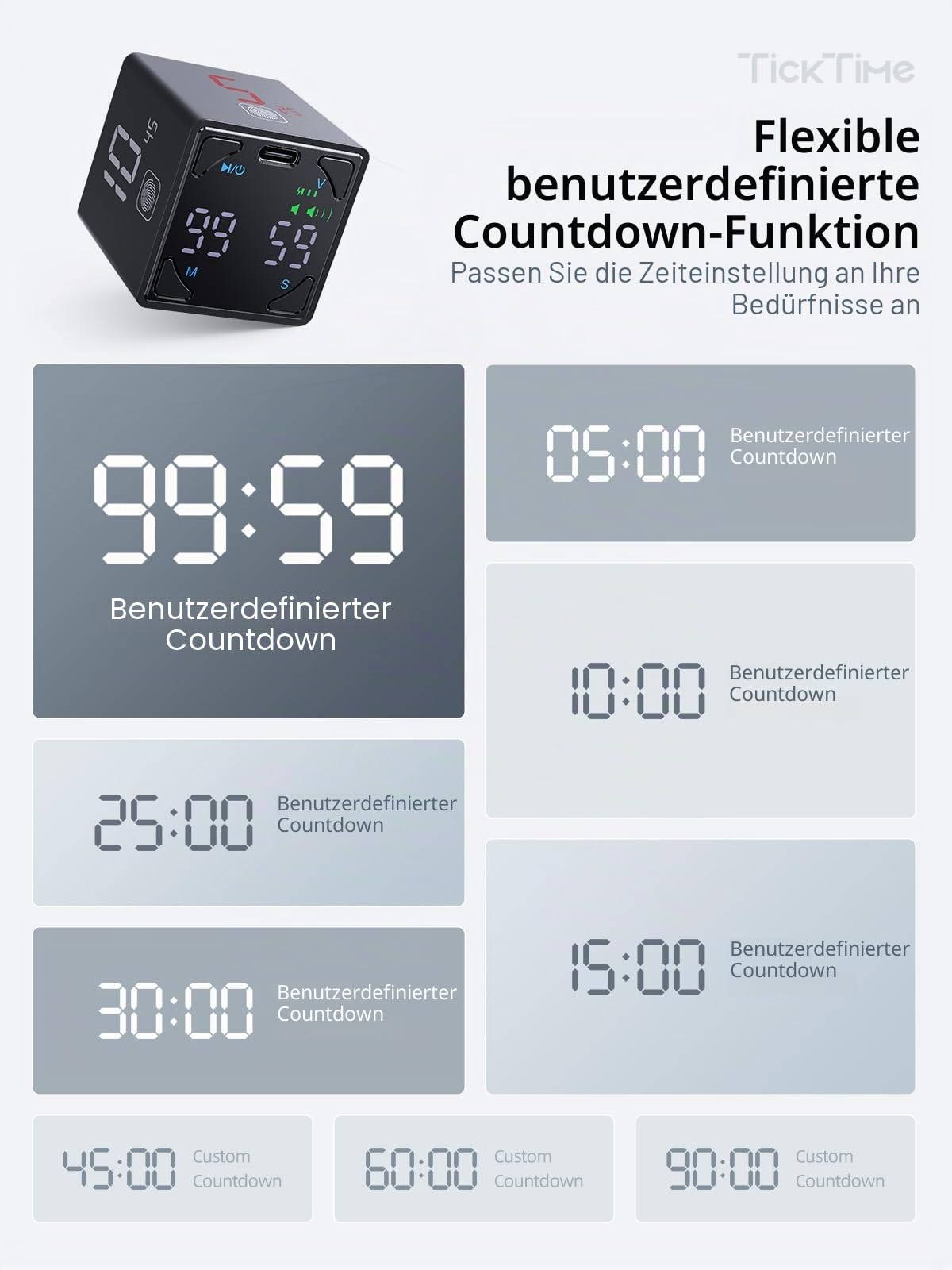 Ticktime Pomodoro Timer Cube für Fokus, Lernen, Arbeit, ADHS,Aufgabe, Küche