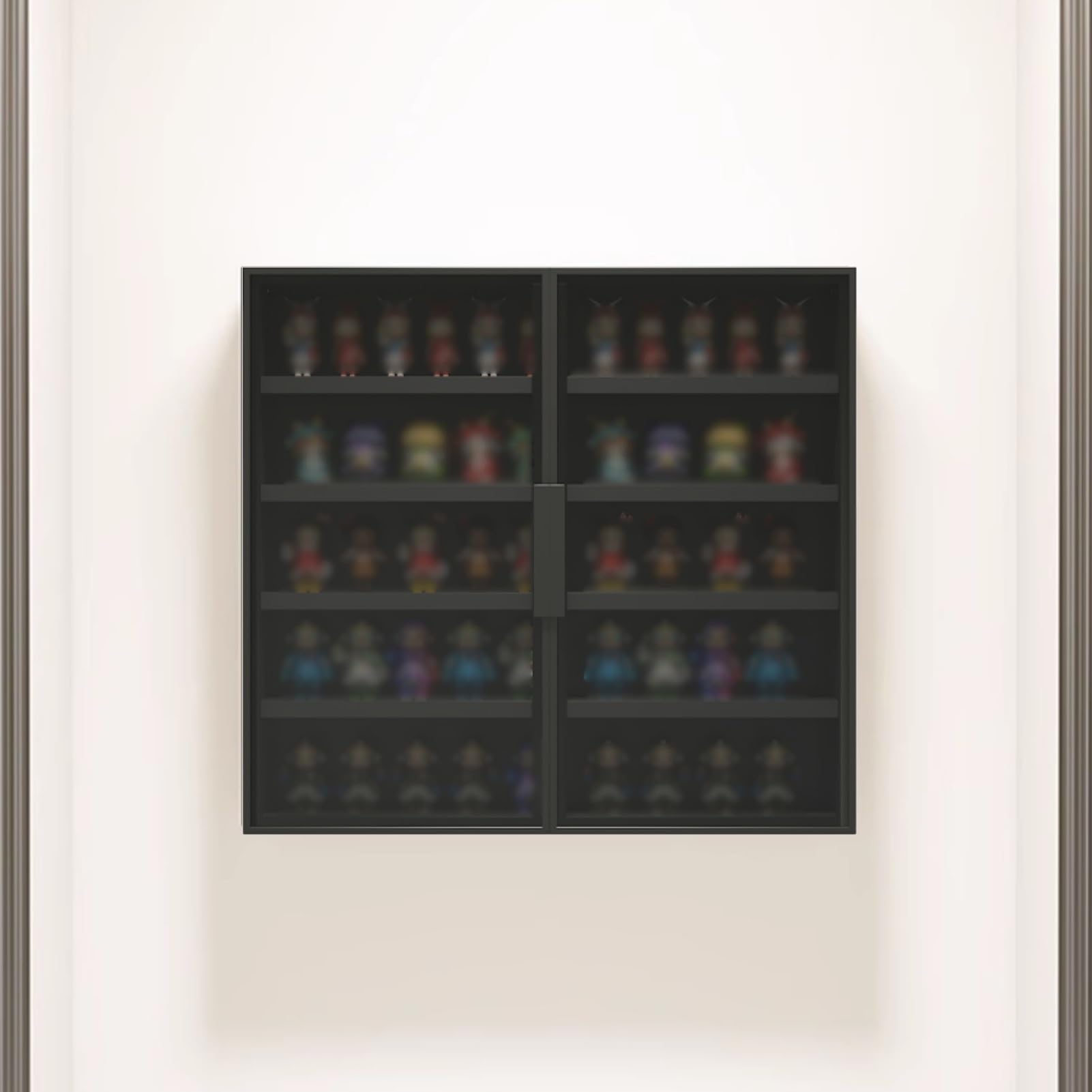 GOCHUSX Collection Display Case, Wood Display Case with Double Doors, Stackable Open Storage Display Case, for Office Living Room Bedroom, Use in Any Combination(Black,60x14x70cm)