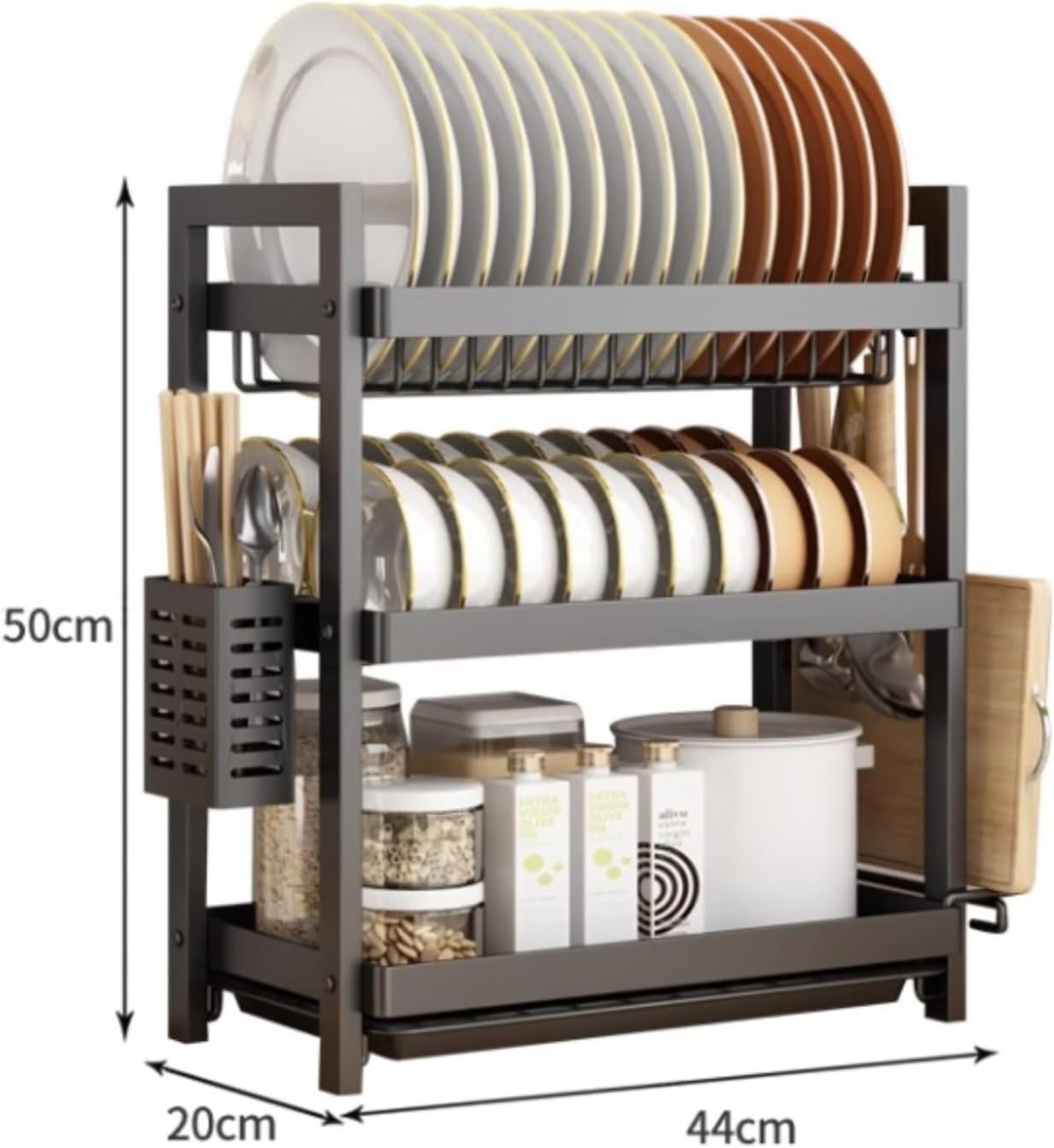 Dish Drying Rack Tableware Holder Metal Dish Drainer Bowl Plate Drying Rack Spice Storage Sink Holder Tableware Drainboard Drying Rack Kitchen(White,44 * 20 * 50cm)
