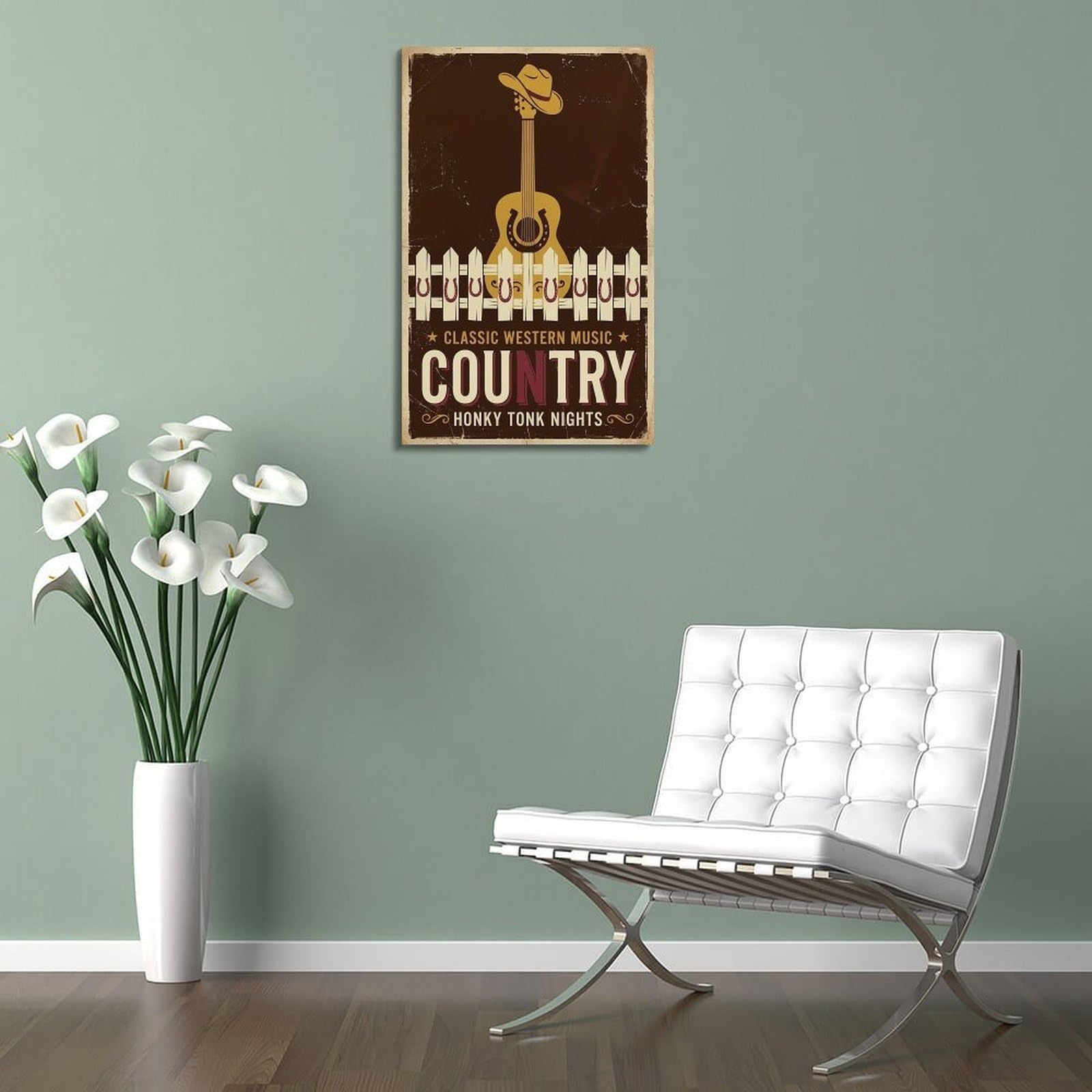 OKNGB Poster decorativo da parete su tela, stile retrò, con cowboy occidentale, chitarra, musica country, poster decorativo moderno per camera da letto, 50 x 75 cm