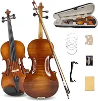 Violino 4/4 para iniciantes e adultos, violino acústico de madeira maciça de tamanho completo com costas inflamadas, estojo, arco, descanso de ombro e acessórios acabamento brilhante