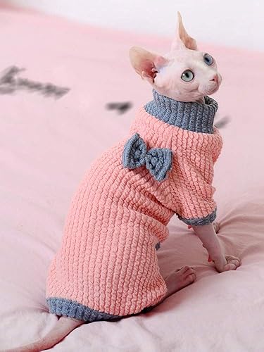 Miniatura 4 de Ropa de gatos sin pelo de algodón suéter camisa transpirable otoño invierno cálido ropa de gato cuello alto chaleco ropa para esfinge, rex de
