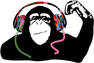 PLIGREAT Banksy Monkey Wall Sticker Listening to Music in Headphones Gor...