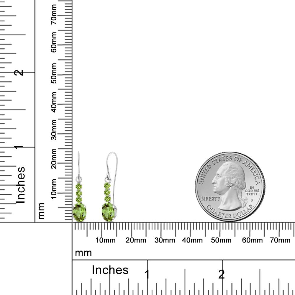 Gem Stone King 10K White Gold Green Peridot Drop Dangle Earrings For Women (1.30 Cttw, Gemstone August Birthstone, Oval 6X4MM)
