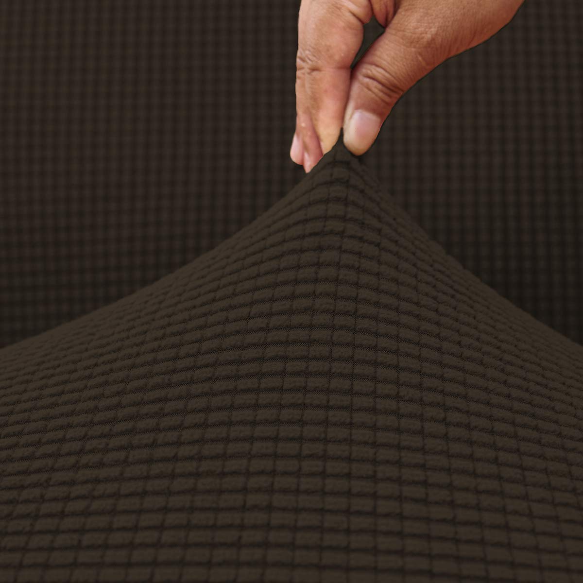 TOPCHANCES Sessel überzug Stretch,Sesselschoner mit Taschen Wohnzimmer,Einfarbig Samt Elastisch Sesselbezug Komplett Sesselbezug,Angepasster für Fernsehsessel Bezug(Braun)