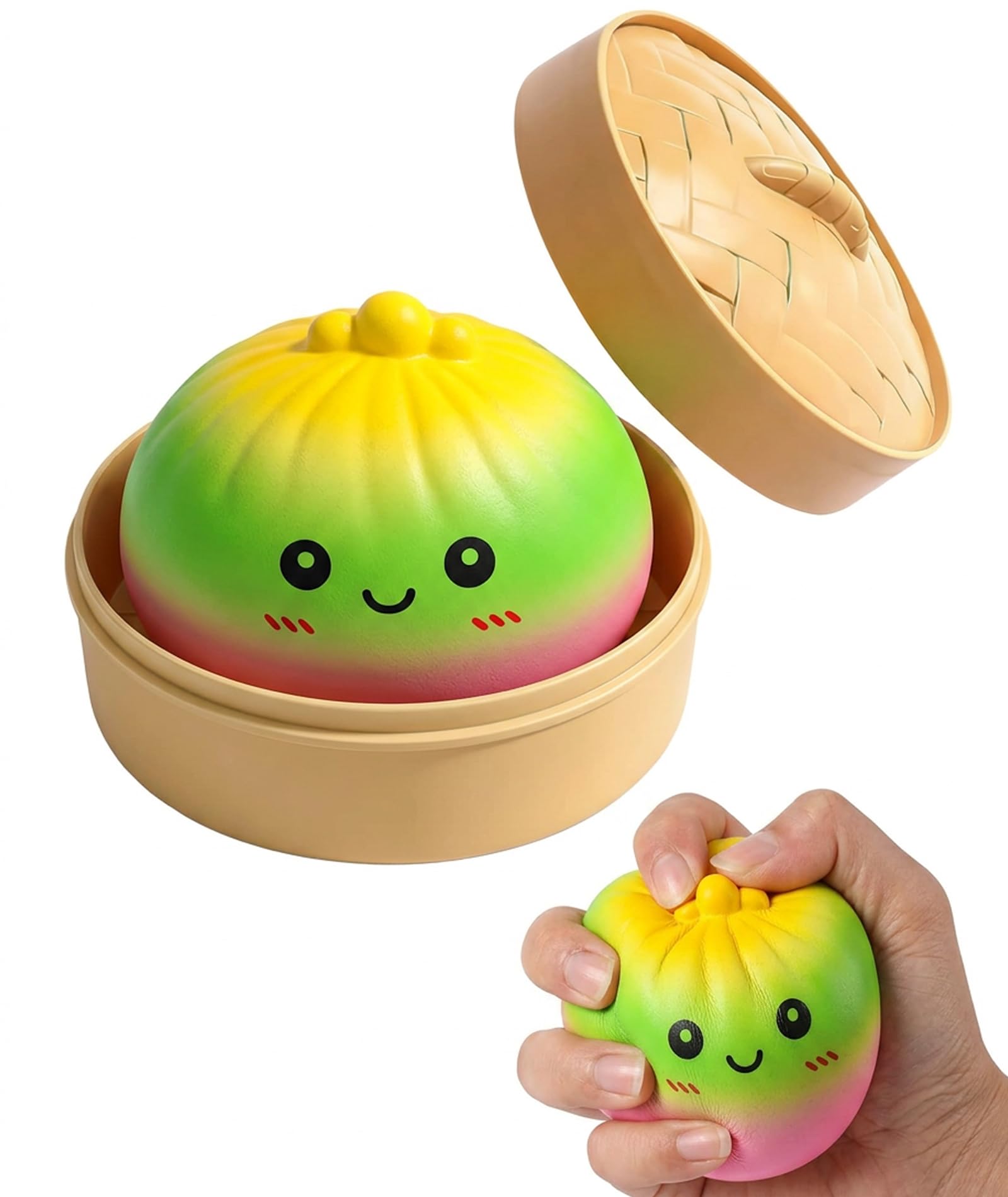 Dumpling Squishy, 6.5*6.5cm Taba Squishy with Soft Rainbow Bun with Steamer Desktop Decor, One Piece Desktop Accessory for Home and Office Use, Sensory Fidget for Play and Collection-image-7