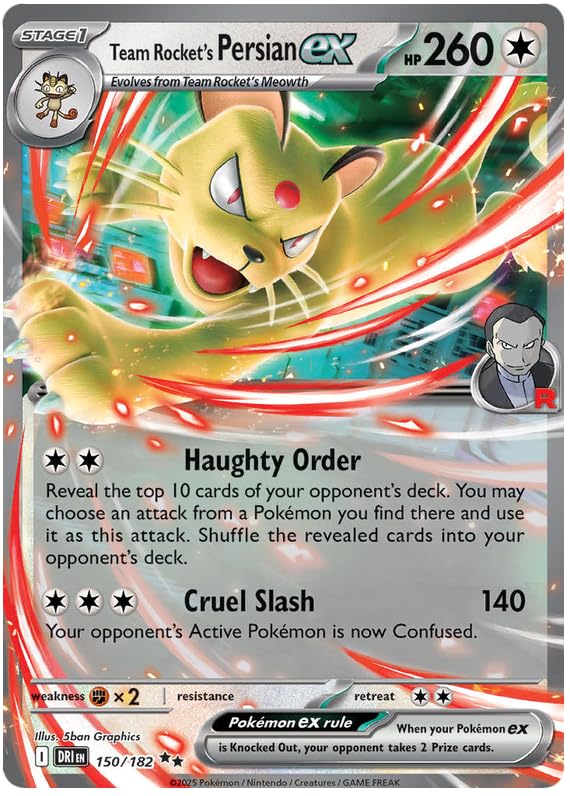 Team Rocket's Persian ex 150/182 Double Rare Pokemon Card | Destined Rivals | Pokemon TCG Scarlet & Violet Series | Titan Authenticated