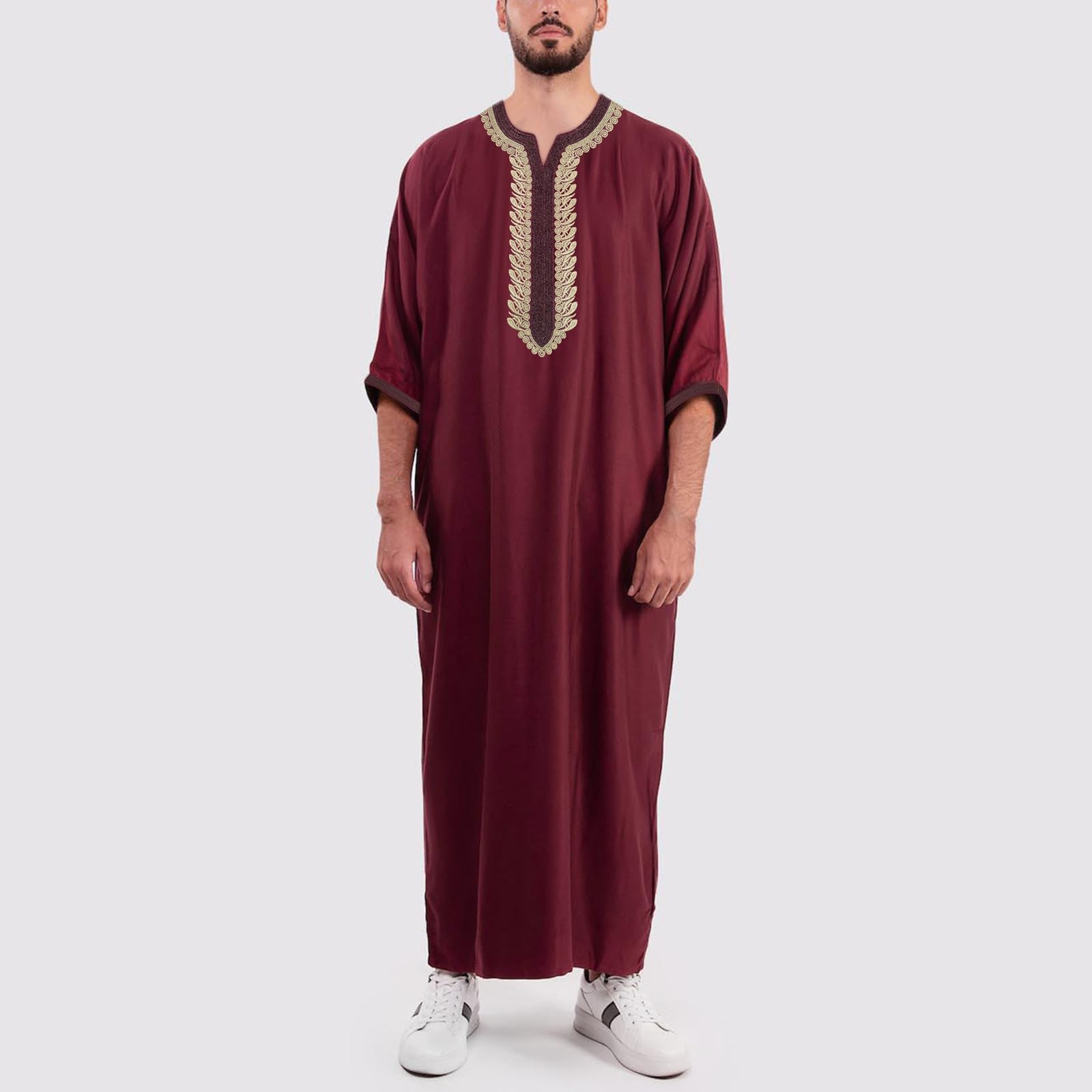 Djellaba - Abito da preghiera da uomo musulmano Qamis manica lunga in stile caftano marocchino Ramadan Khimar Dishdasha uomo musulmano abbigliamento da sera dubai islamico pigiama jilbab