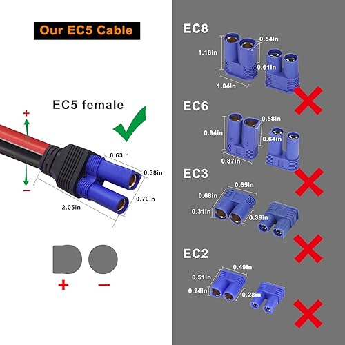 Miniatura 2 de KUNCAN EC5 - Cable de arranque con abrazaderas de batería, clips de cocodrilo de repuesto de 12 V a conector hembra EC5, cable de arranque de coche