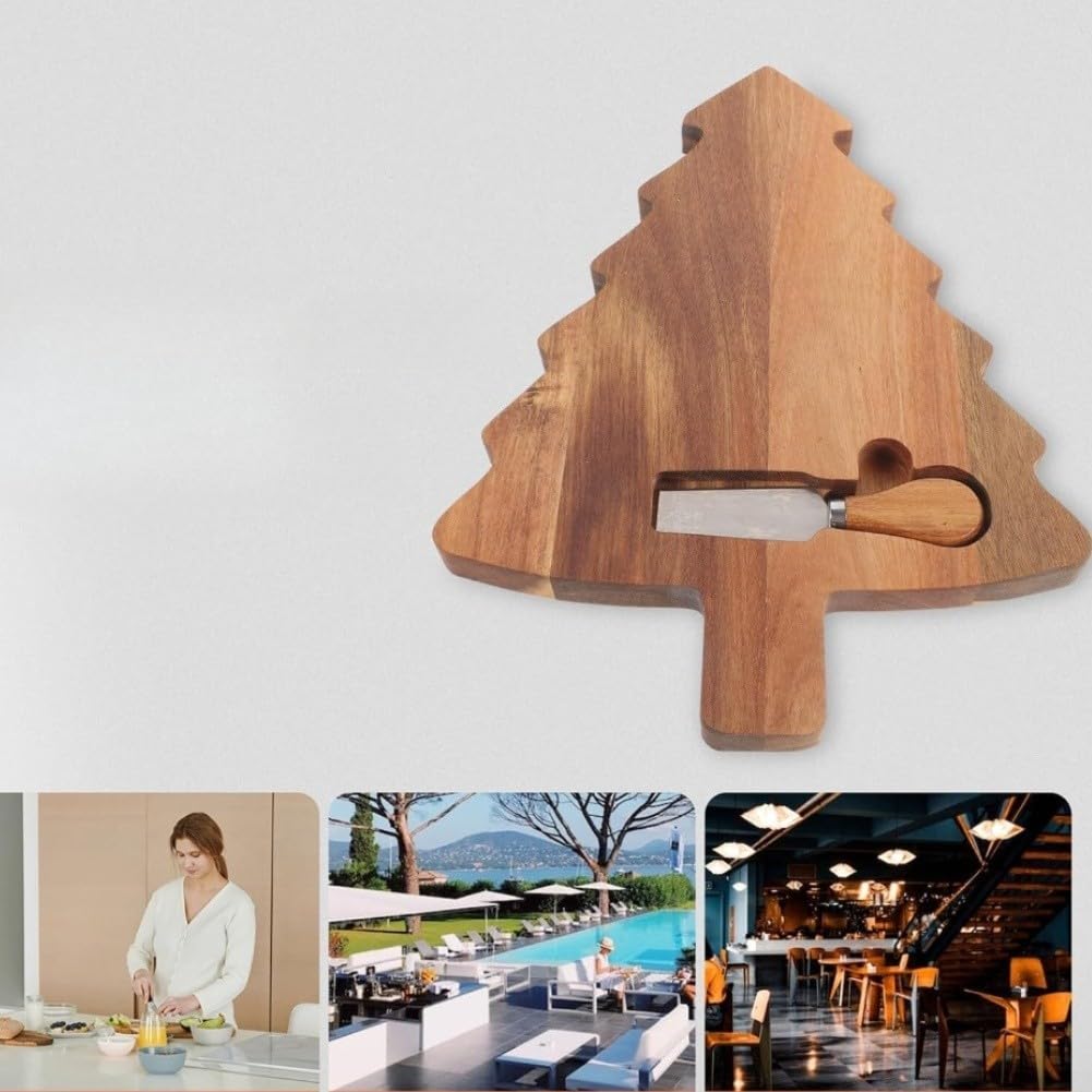 Tabla Quesos Árbol Navidad para madera Acacia con para cuchillo