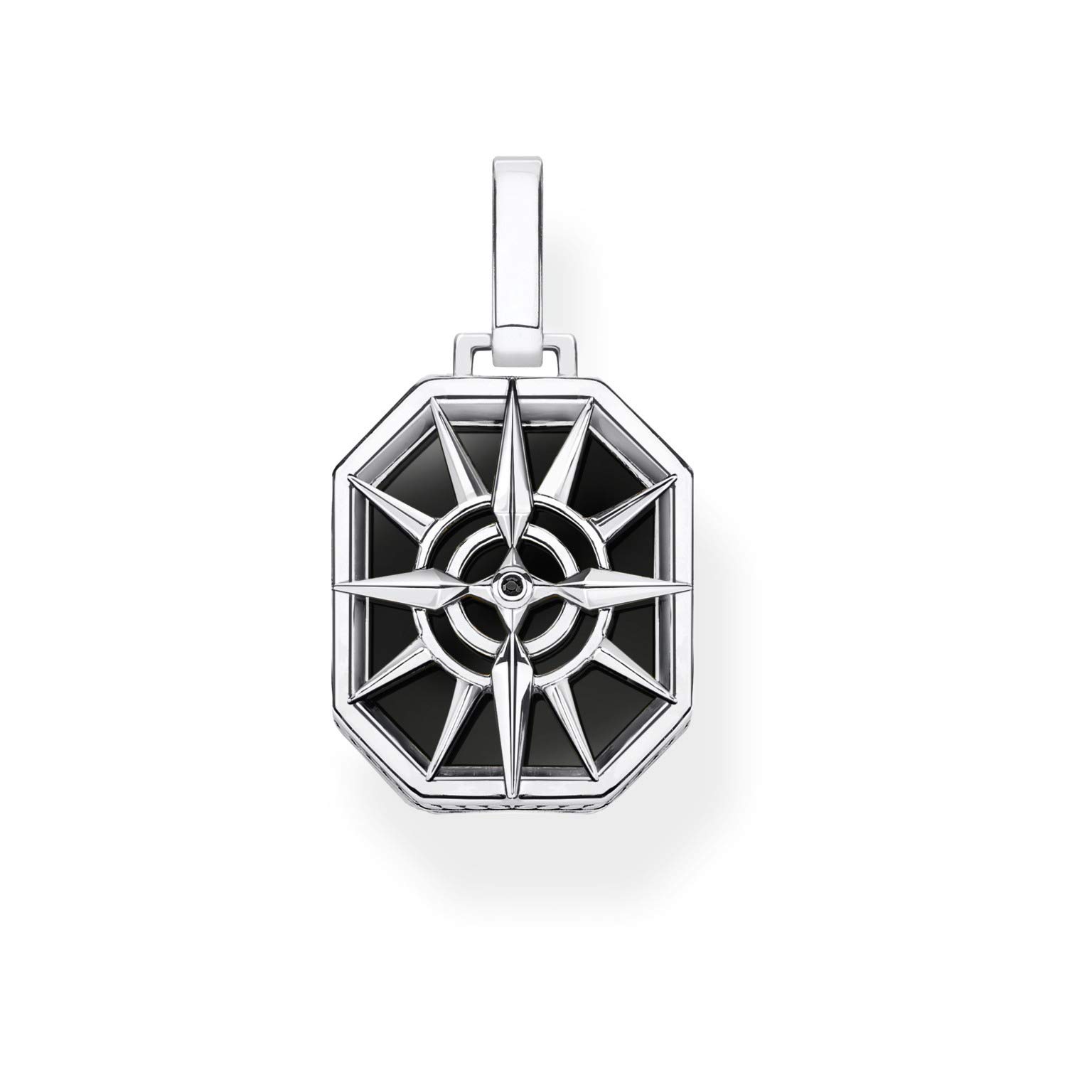 Thomas Sabo Sterling Silver Unisex Black Silver Onyx Zirconia Compass Star Pendant Pe911-641-11