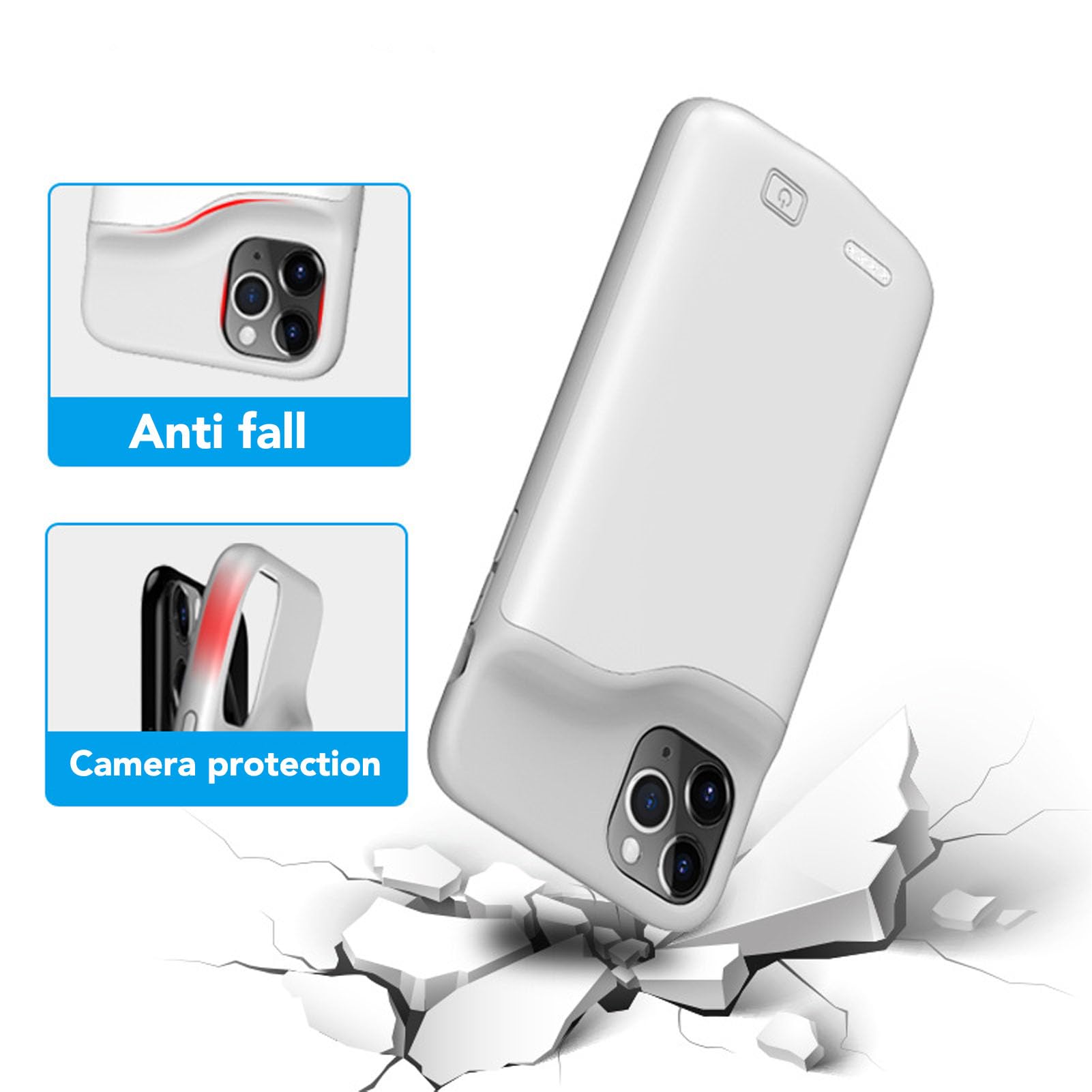 Etui na baterię do iPhone'a 11, ładowalne 6000 mah ultracienkie etui ładujące, wydajne przenośne etui ładujące do iPhone'a 11, etui na baterię do telefonu z ochroną 360 (Niebieski)