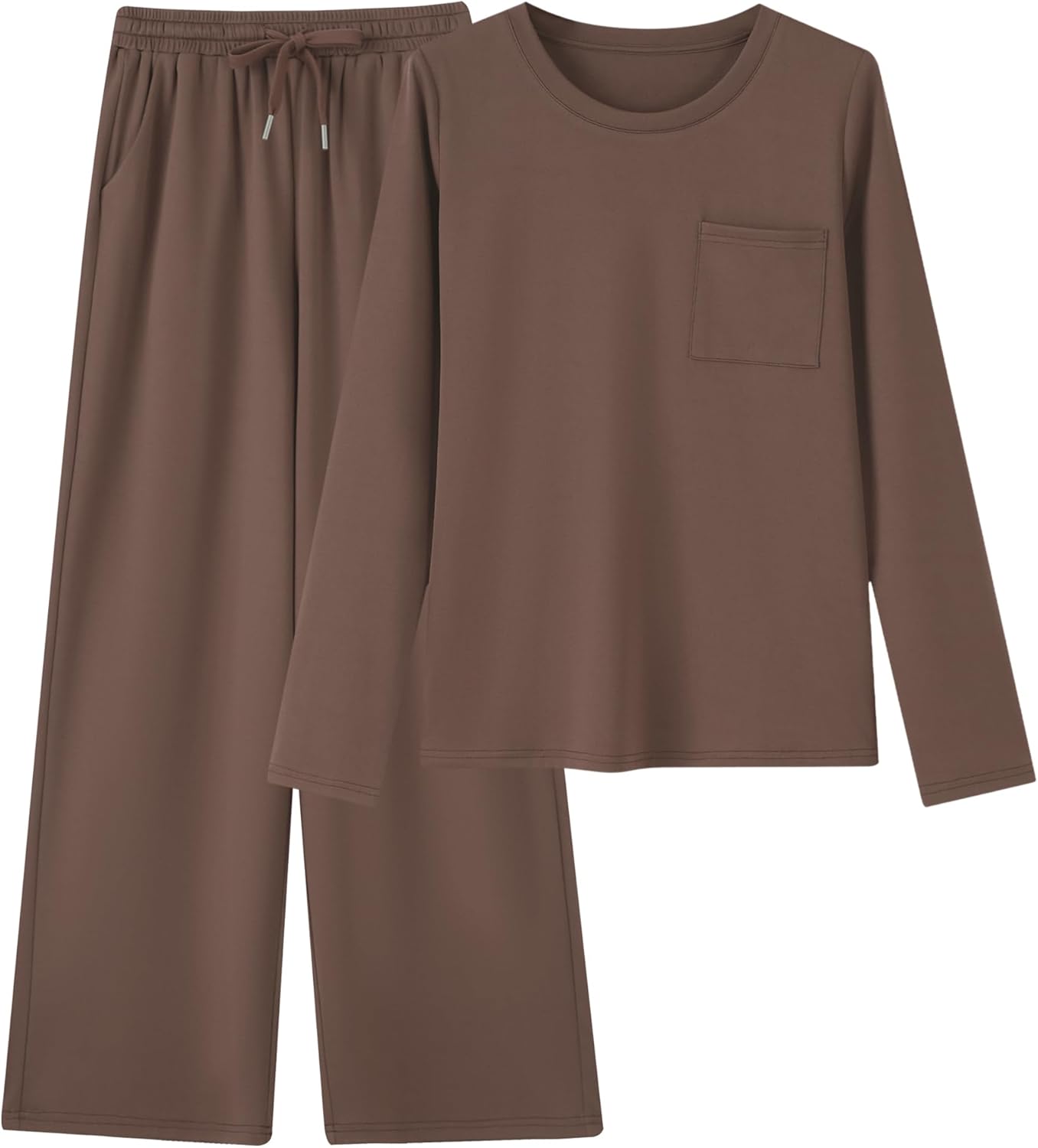 DERAX Women's 2 Piece Comfy Lounge Sets Crewneck Long Sleeve Tops Wide Leg Pants Tracksuit Sets Vacation Travel Outfits