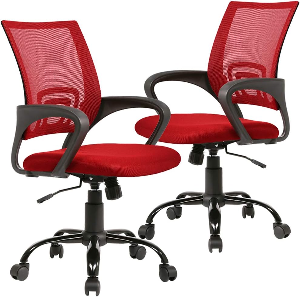 Mid Back Mesh xmOAx Ergonomic Computer Desk Office Chair, Red, 2 Pack