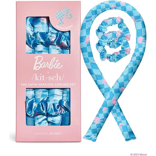 Kitsch Satin Heatless Curling Set - Hair Rollers for Heatless Curls | Heatless Hair Curlers & Hot Rollers | Hair Curlers to Sleep in | Heatless Curling Rod Headband | Heatless Curler (Malibu Barbie)