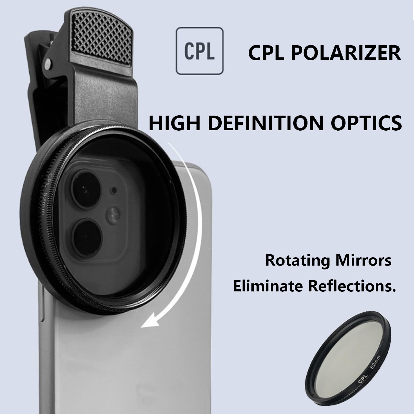 Filtro Polarizzatore CPL 52mm In Metallo Con Clip Universale Per Smartphone – Elimina Riflessi E Migliora I Colori