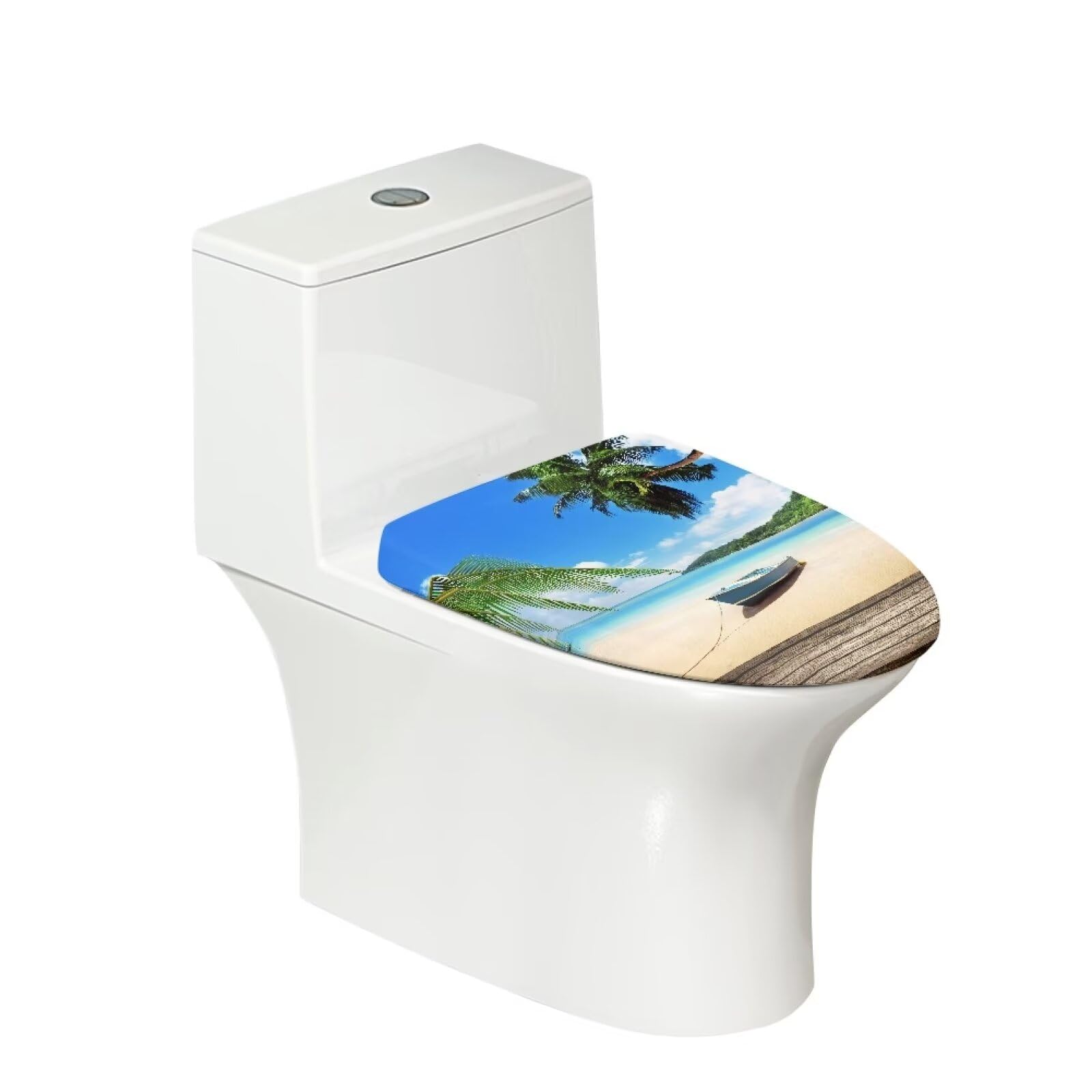Eheartsgir Sand Beach Palm Tree Toilet Lid Dust Cover Bathroom Toilet Cover Toilet Seat Cover with Elastic Edges Durable Toilet Replacement Cover for Home Hotel Bathroom Restroom