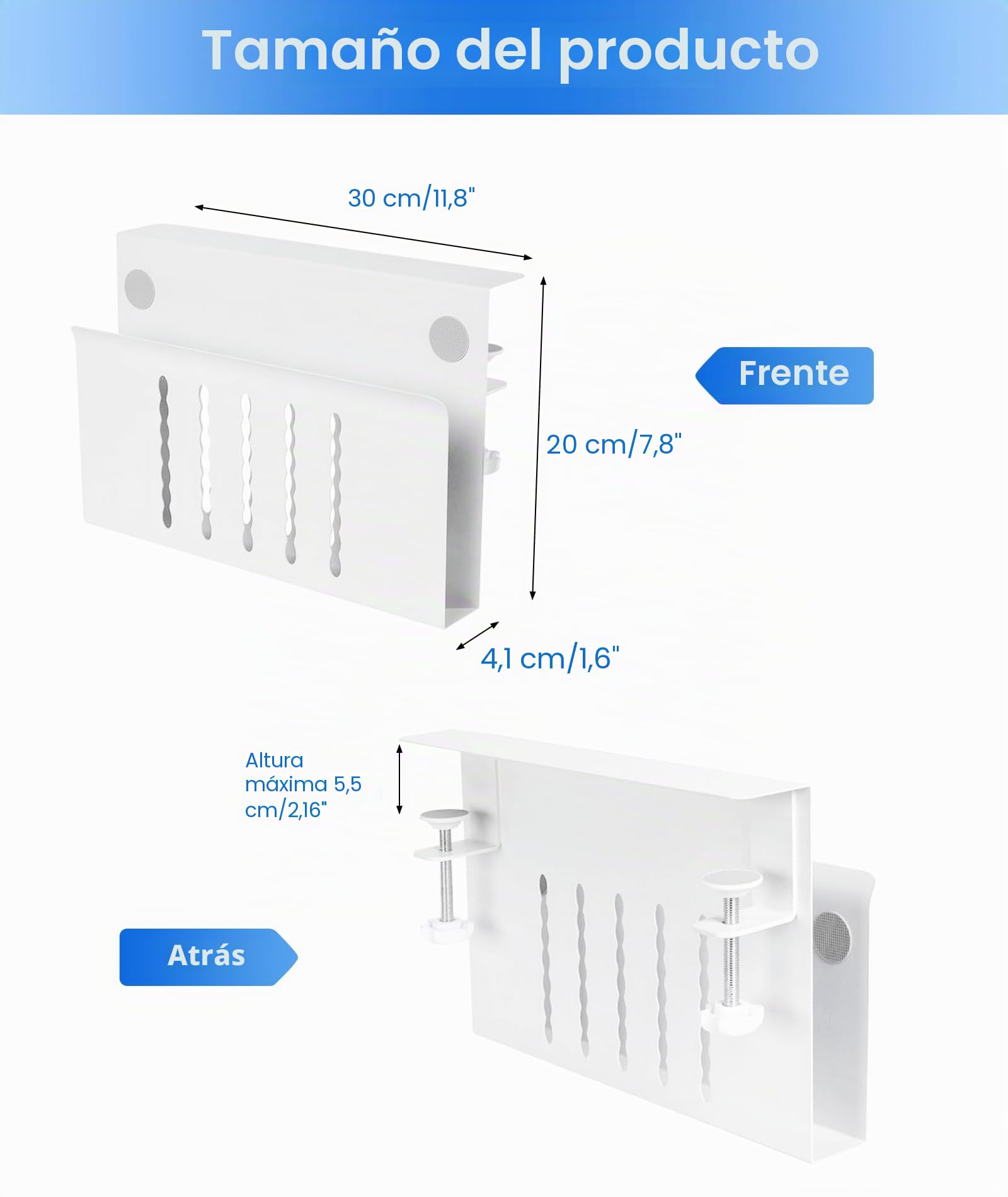 Almacenamiento Lateral Organizador de Acero, Portátil Sin Perforar, Bandeja de Cables Adecuado para Hogar y Oficina