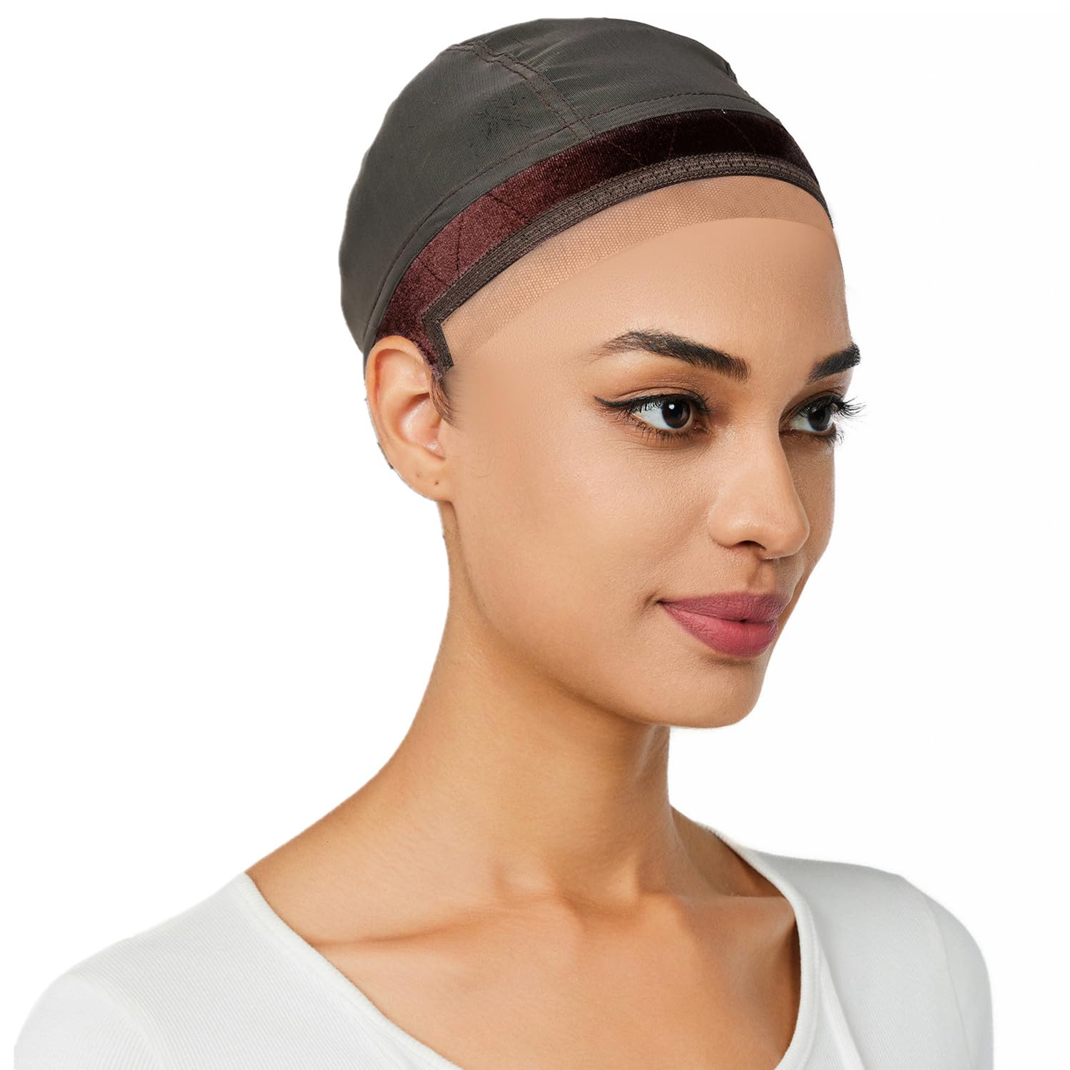 lucicass Wig Cap for Women,Wig Grip Cap for Keeping Wigs in Place,Non Slip Caps with Velvet Grip Band Make Your Wigs Be Glueless(Brown,S)