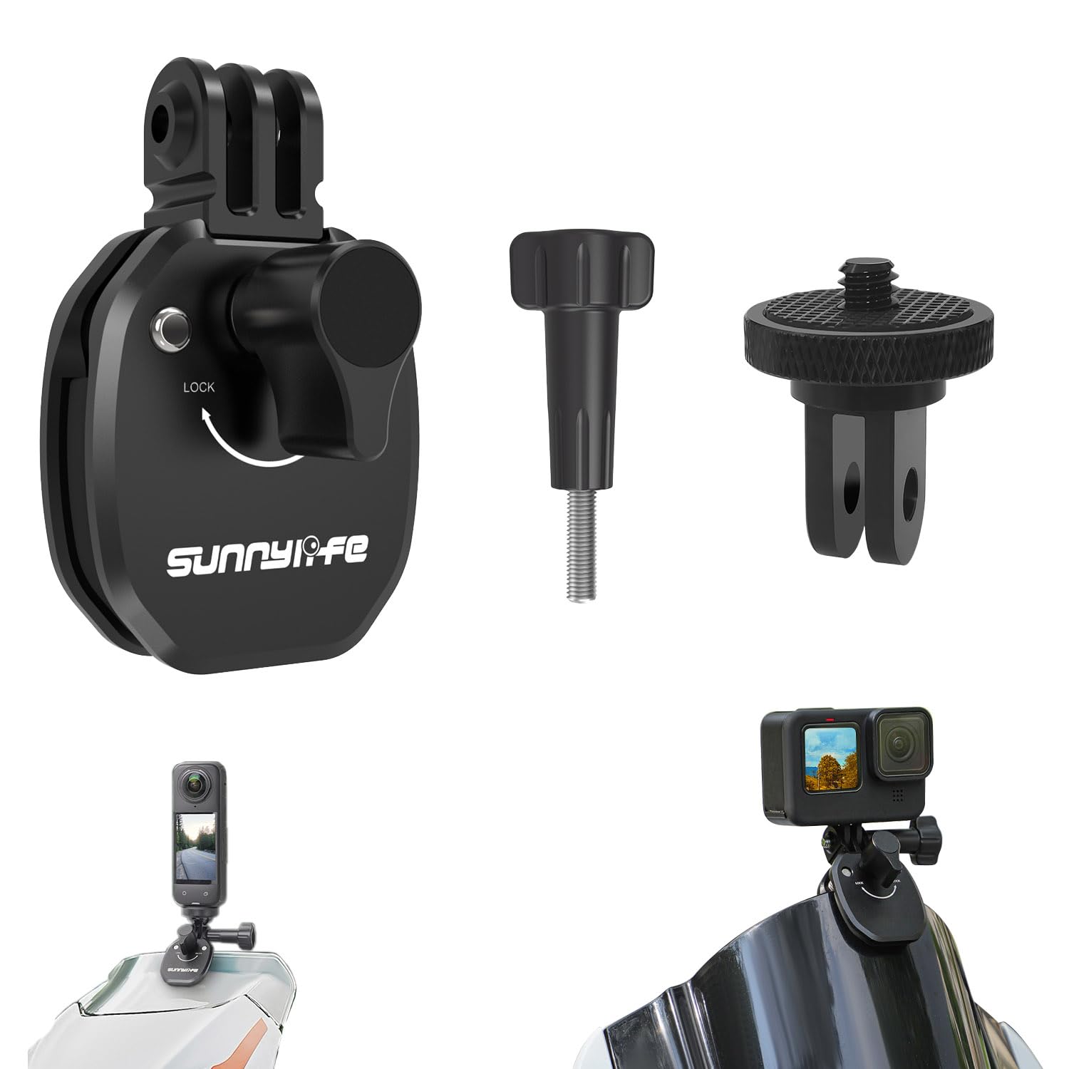 Aluminio Moto Cámara Parabrisas Soporte Compatible con Insta360 X5-X | CNC Aluminio Moto Parabrisas Soporte para Cámaras de Acción, Resistente a los Golpes Durante la Conducción