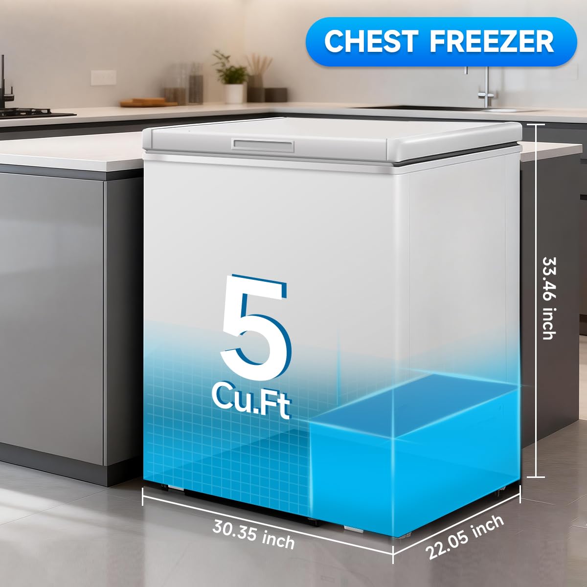 5 Cu.Ft Chest Freezer - Lockable Stay Top Open Door With -9.5℉~ 5℉,7 Temperature Control, Removable Baskets, Energy-Efficient Deep Chest Freezer For Home, Office, Bar, Kitchen, White on Fridge.com - View 3