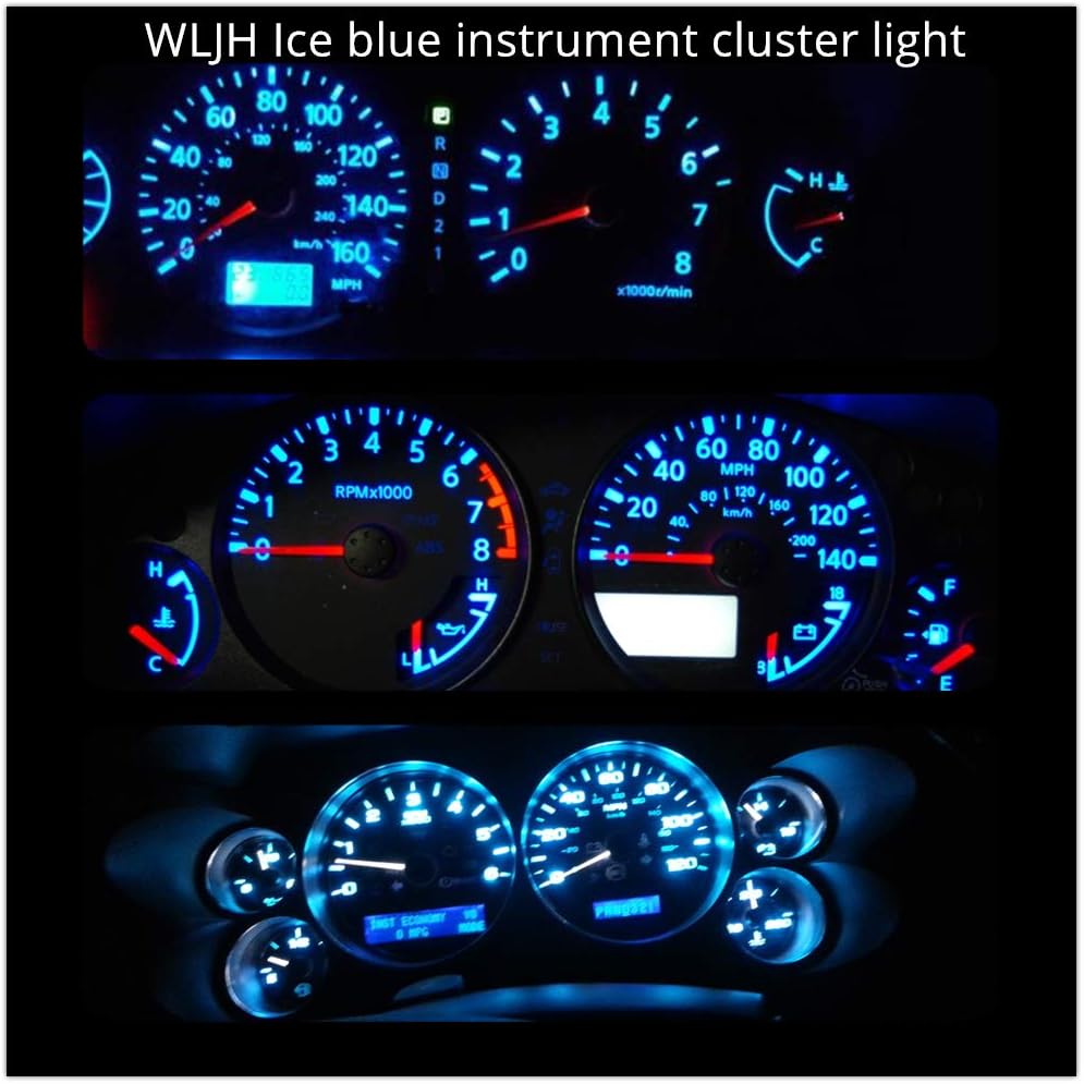 WLJH Bright Ice Blue Instrument Panel Gauge Cluster Speedometer Tachometer Indicator Bulb Full Led Light Kits Package Replacement For Jeep Wrangler 1992-1995
