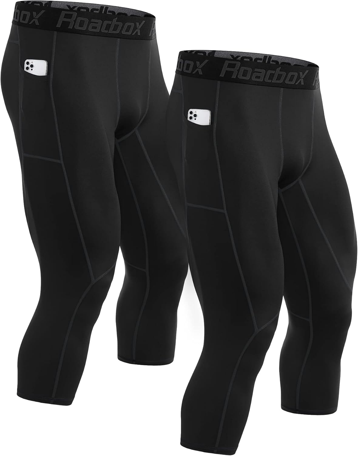 Roadbox Mens 3/4 Compression Pants with Pockets Running