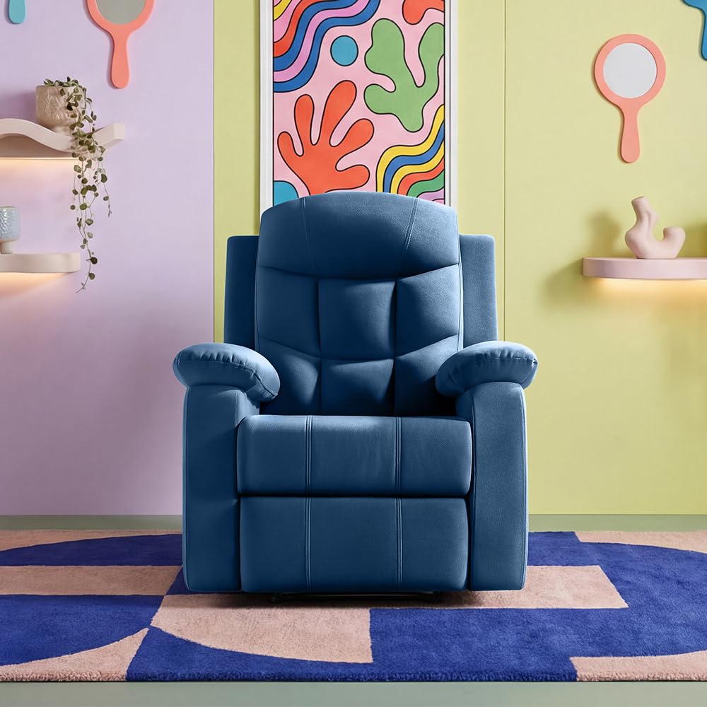 Sleepyhead RX5 Ultra - Single Seater Velvet Fabric Manual Recliner with 3-Position Comfort | Zig Zag Spring Suspension & Solid Wood Frame | Ergonomic High-Back Lumbar Support (Classic Blue)-image-35