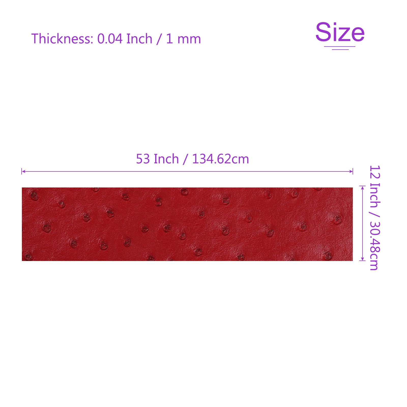 DMiotech Faux Leather Sheet 53 Inch x 12 Inch Ostrich Red PU Leather Roll for Handmade DIY Craft Projects - Image 3