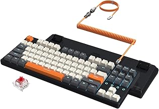 ATTACK SHARK K87 Wired TKL Hot-swappable Mechanical Gaming Keyboard with Custom Coiled Aviator Cable RGB Backlight Linear Red Switch Gasket NKRO for PS4 Switch PC Mac Gamer(Gray Orange)