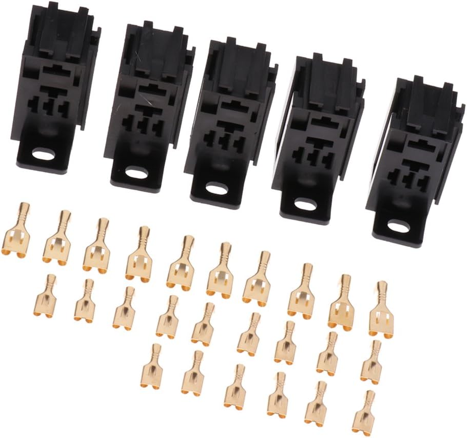 Baoblaze 5 Sets Automotive Relay Socket Micro 60AMP 5-Pins with 25 Pieces Copper Terminals