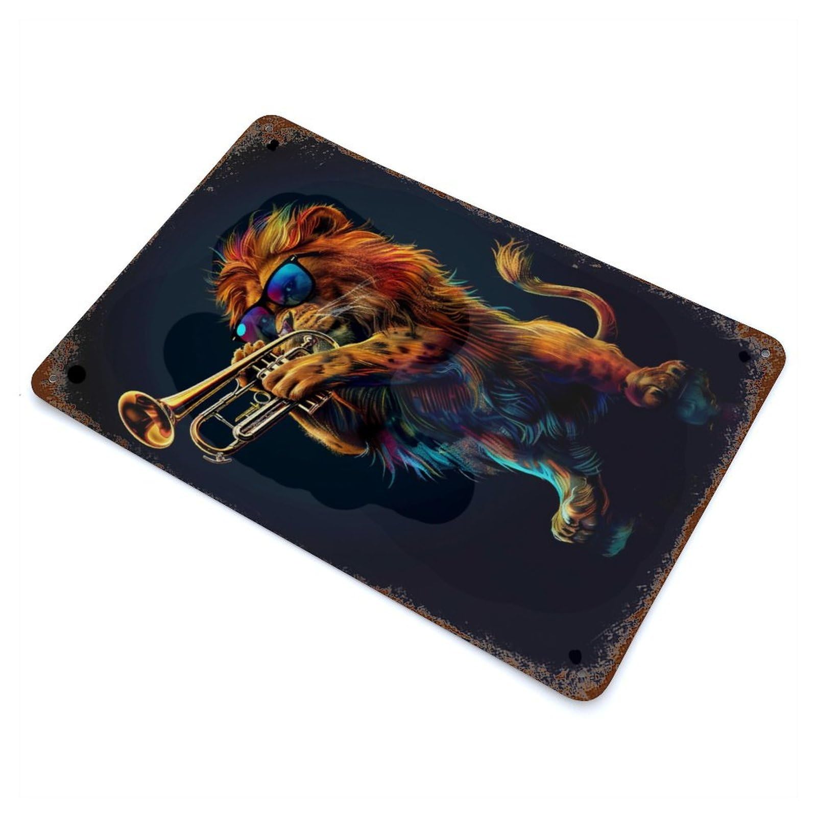 Lion Trumpet Retro Metal Sign 11.8"x7.9", Ideal for Cafe, Home Bar And Lounge Decor