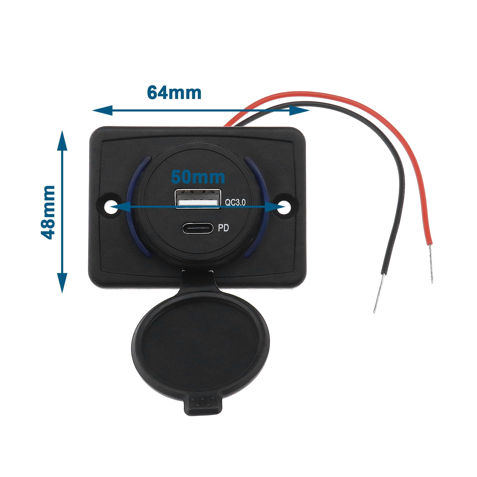 Lot de 2 prises de chargeur de voiture USB de type C avec capuchon anti-poussière double port QC3.0 USB et PD Type C 12-24 V 18 W Charge rapide Socket Panel pour voitures, camping-cars, bus