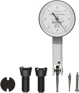 TESA Brown & Sharpe 599-7023-6 Top Mounted Dial Test Indicator Set, White Dial, M1.4 x 0.3 Thread, 0-4-0 Reading, 1.5