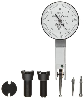 TESA Brown & Sharpe 599-7031-6 Top Mounted Dial Test Indicator Set, White Dial, M1.4 x 0.3 Thread, 0-15-0 Reading, 1.5" Dial Diameter, 0"-0.03" Range, 0.0005" Graduation, +/-0.0005" Accuracy