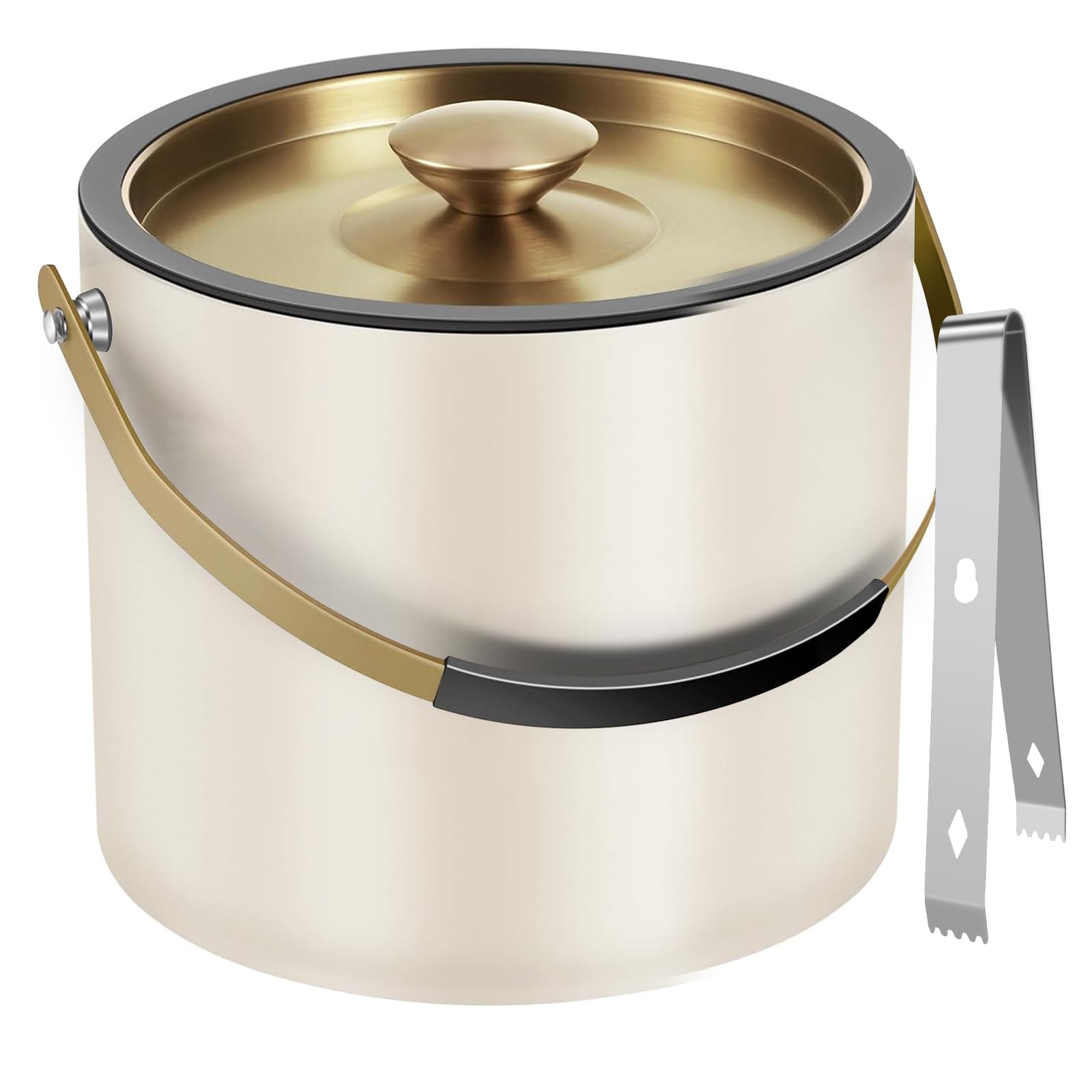 Seau à Glace Isotherme 3,2L Acier Inox - Avec Couvercle Silicone, Pince Et Passoire - Pour Fêtes