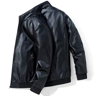CNSTORE Jaqueta Masculina de Couro com Recorte
