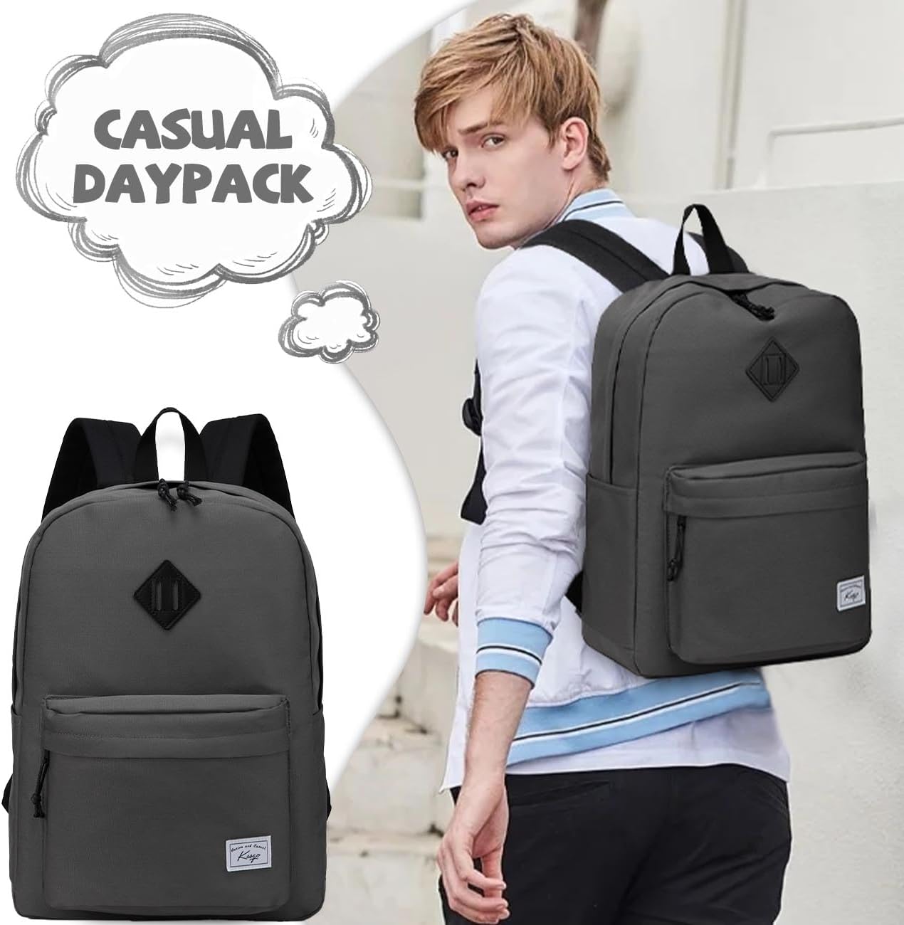 Kasqo Backpack for Women Men,Classic Lightweight Water-Resistant Bookbag for Teen Girls Boys,Travel School Casual Daypack