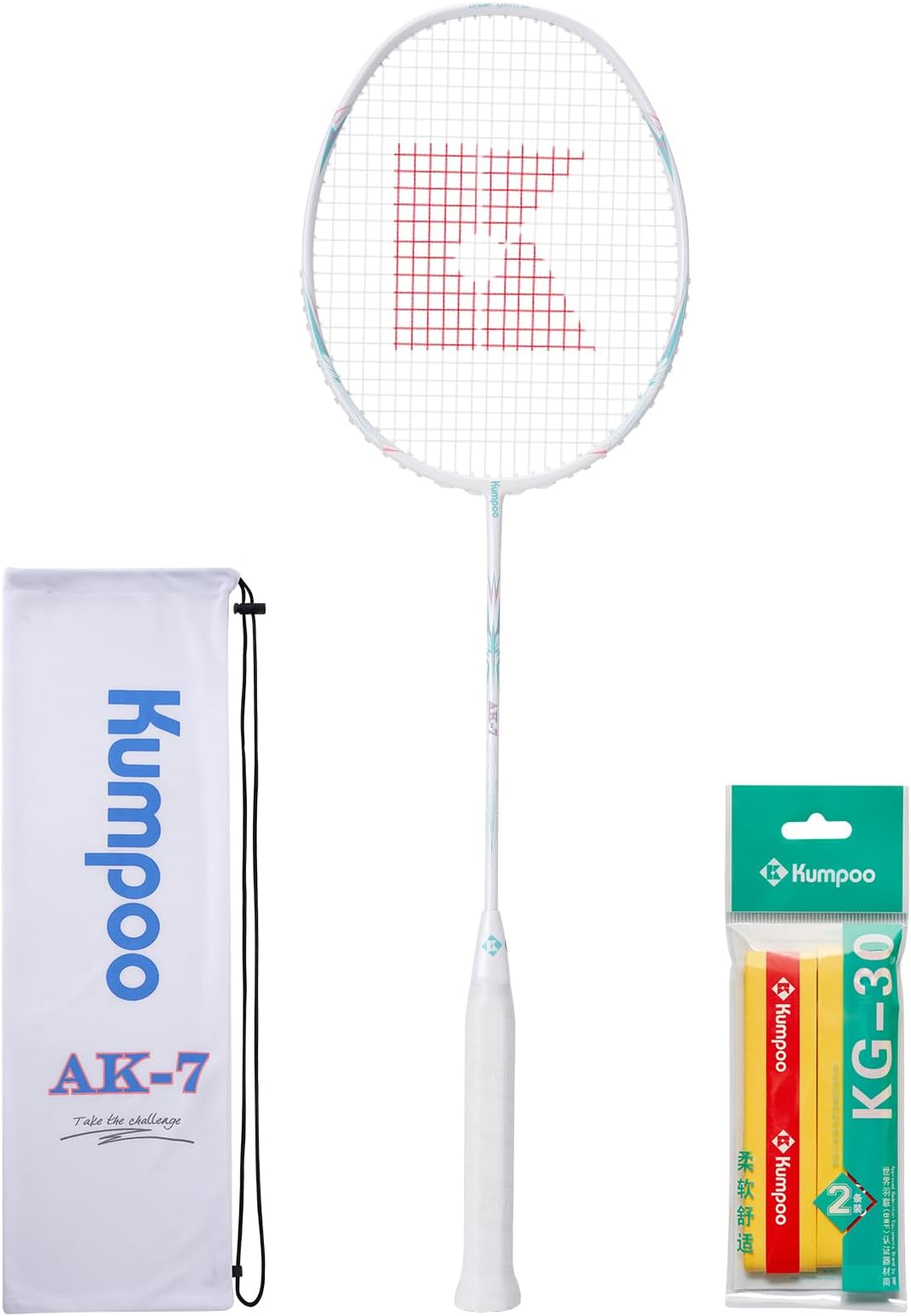 Badminton Racket AK-7 Professional Badminton Racquet: High String Tension Lightweight Badminton Racket with Great-Performance, Full Carbon Fiber Badminton Racket Set with Grip & Bag