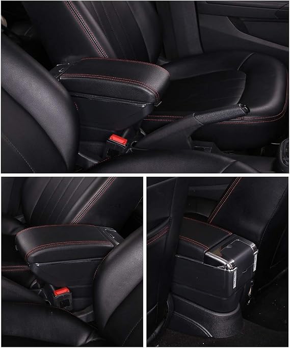 For Skoda Fabia 2008-2014 Central Content Store Box Armrest Box Dual Layer Riseable PU Leather U-SB(Red-Black)