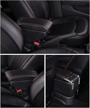 For Skoda Fabia 2008-2014 Central Content Store Box Armrest Box Dual Layer Riseable PU Leather U-SB(Red-Black)