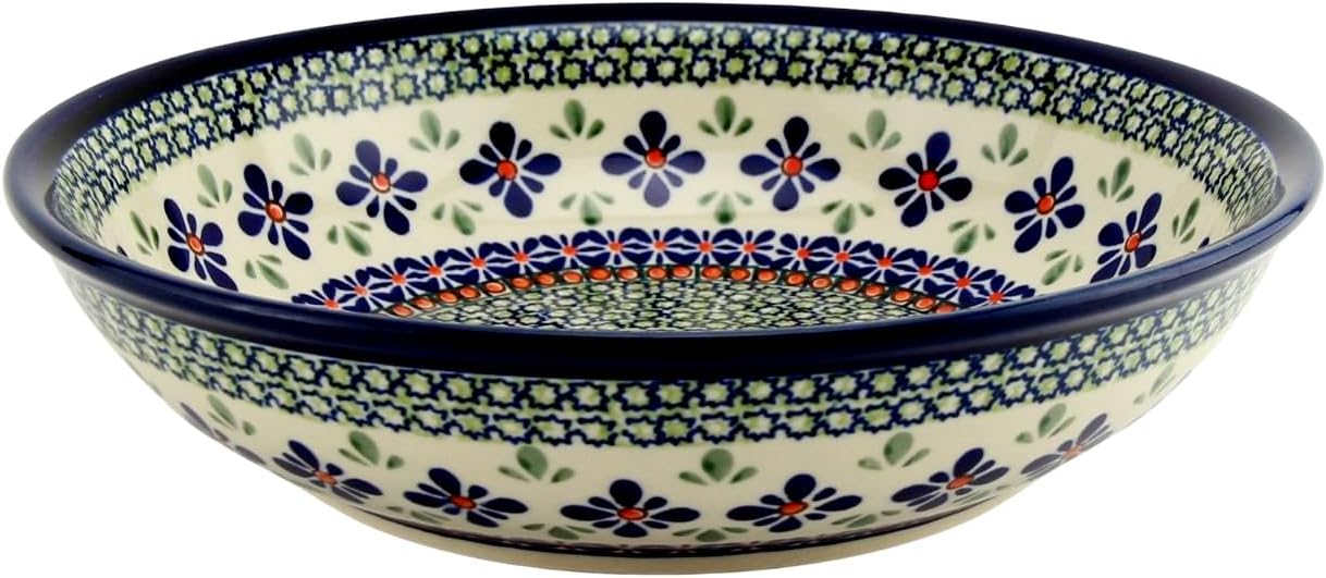 Polish Pottery Pasta Bowl 10” Dia. by Zaklady Boleslawiec Poland | Capacity: 8 cups Mosaic Flower Pattern Polish Stoneware