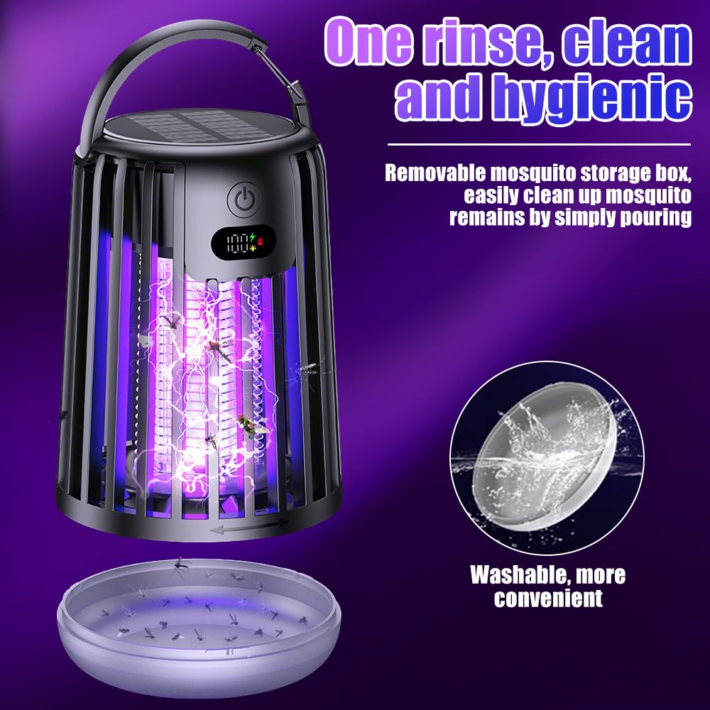 Foreverup Lampe Anti Moustique, UV Tue Mouche Electrique Intérieur, Appareil Anti Moustique Portable avec Lumière LED, Recharge Solaire et USB, pour Camping, Jardin, Chambre à Coucher, Terrasse