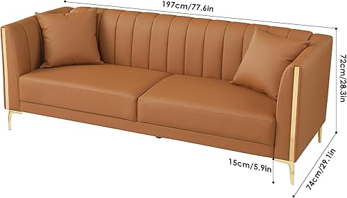 Miniatura 2 de FOTOSOK Sofá de 78 pulgadas, sofás modernos de cuero para sala de estar, cómodo, sofá de piel sintética de 3 plazas con 2 cojines y patas de metal